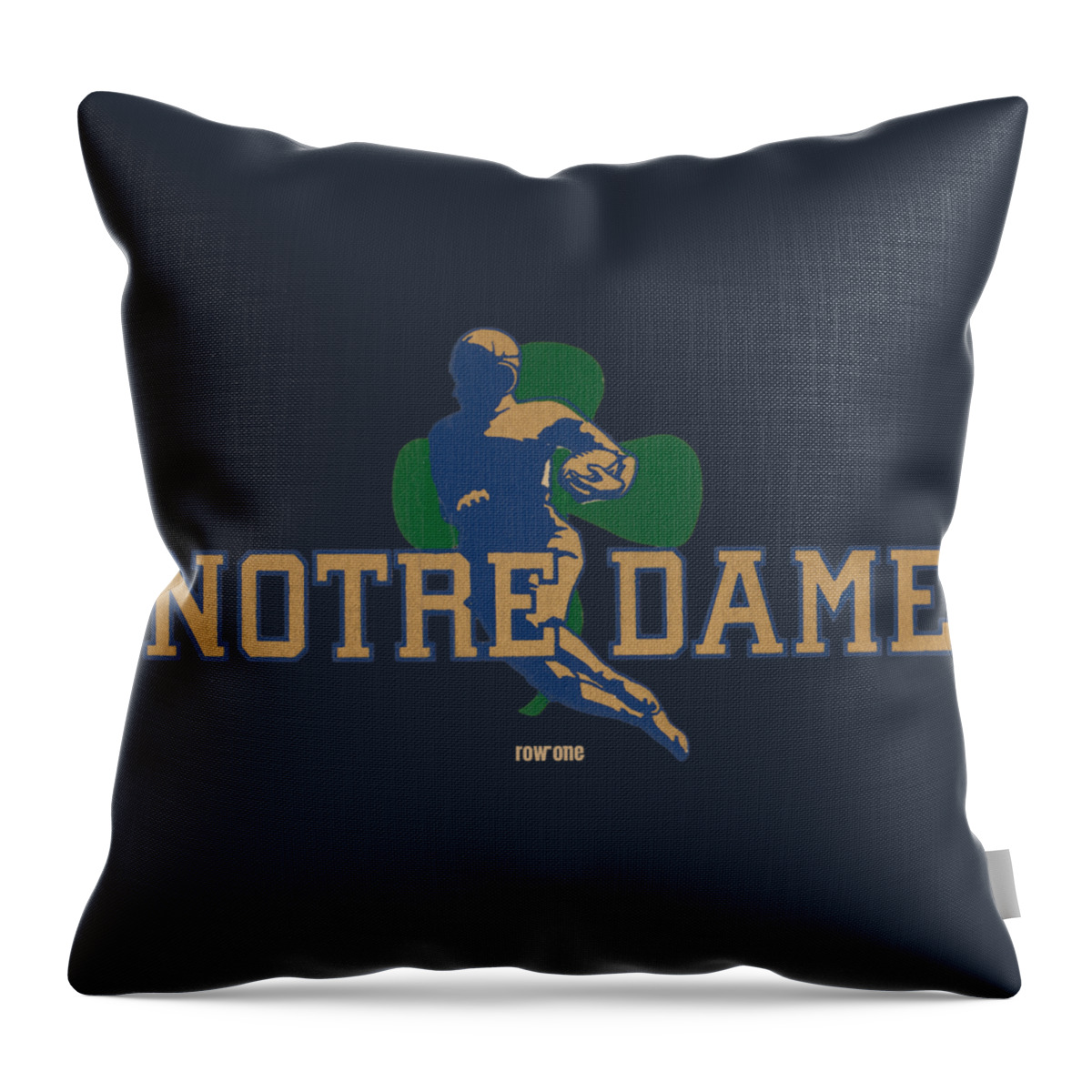 Notre Dame Throw Pillow featuring the mixed media Vintage Notre Dame Football Art by Row One Brand