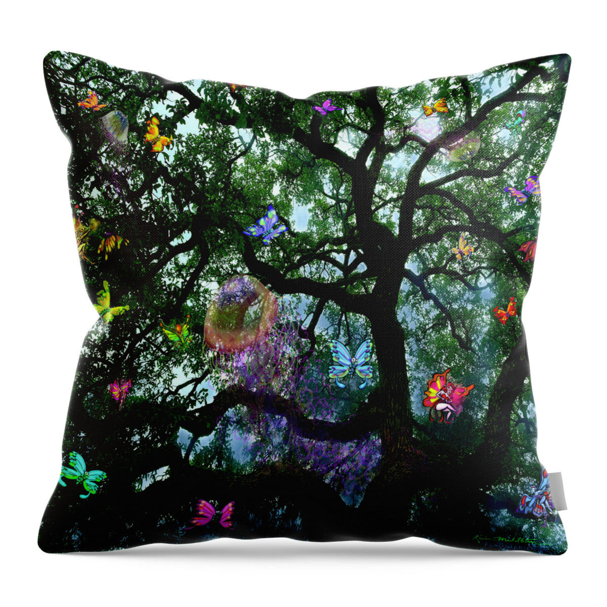 Tree Throw Pillow featuring the digital art Tree Spirits by Kevin Middleton