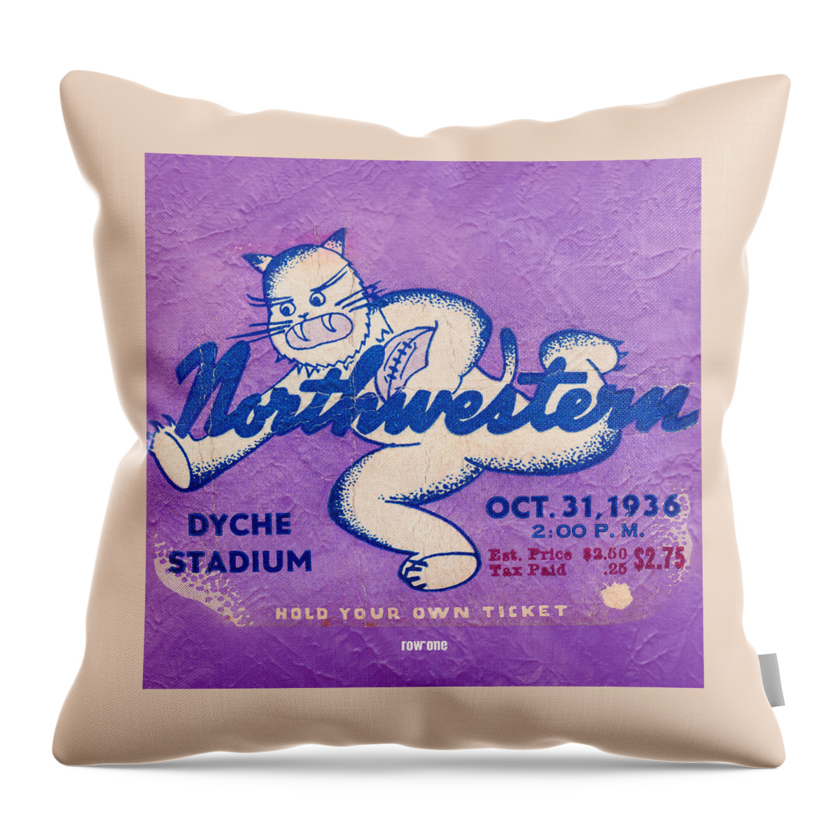 Northwestern University Throw Pillow featuring the mixed media 1936 Minnesota vs. Northwestern by Row One Brand