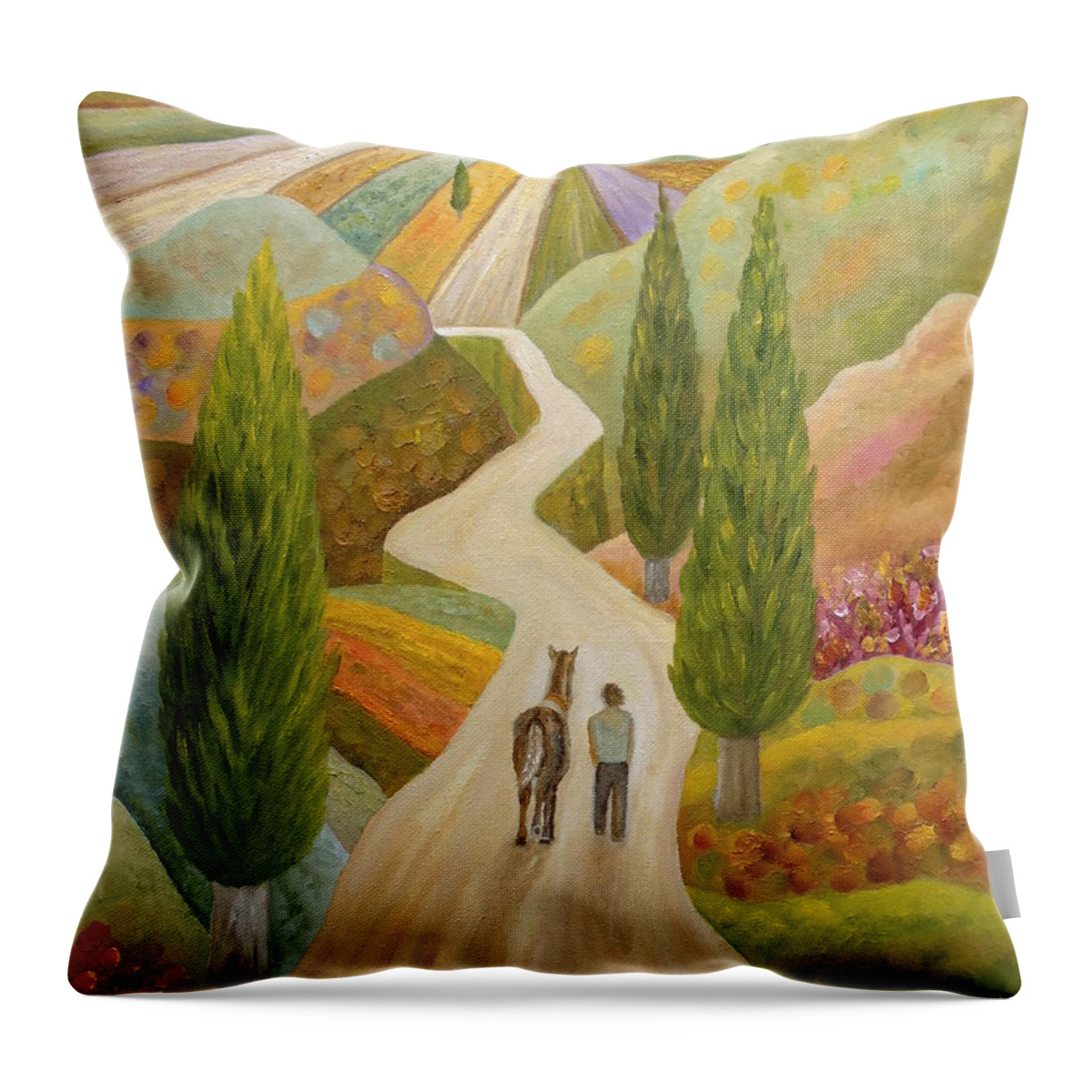 Cypress Throw Pillow featuring the painting Good Old Friends by Angeles M Pomata
