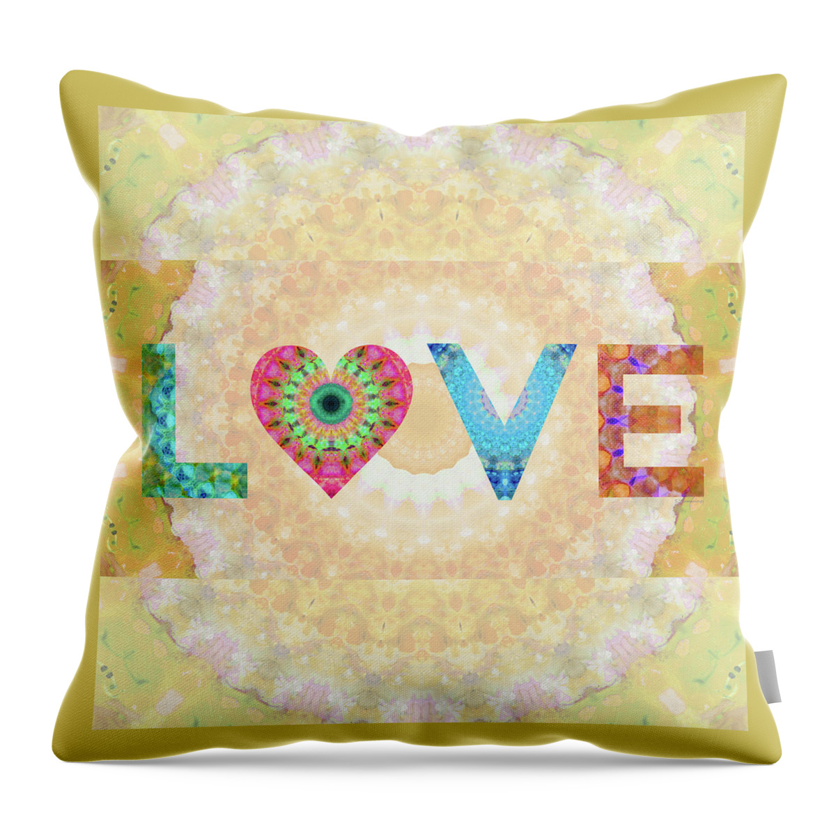 Love Throw Pillow featuring the painting Mandala Love - Colorful Loving Art - Sharon Cummings by Sharon Cummings