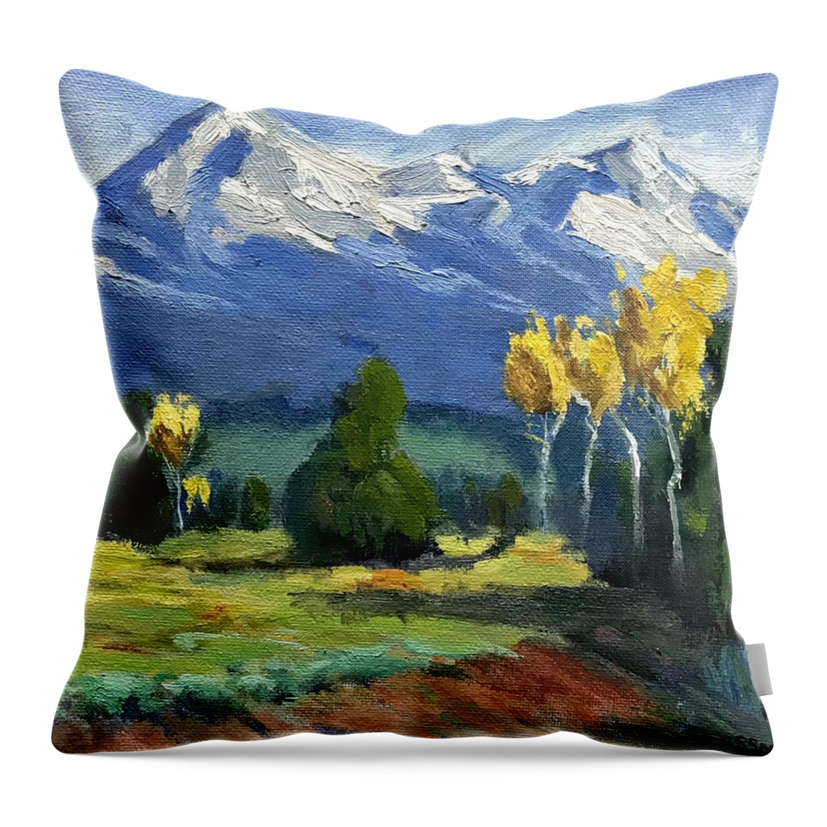 Grand Tetons Throw Pillow featuring the painting Grand Tetons by Shawn Smith