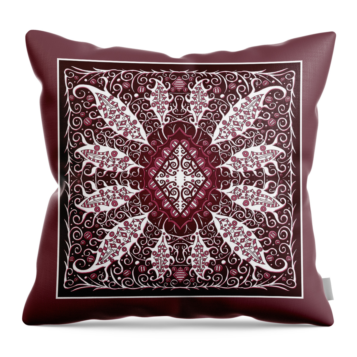 White Swirls Throw Pillow featuring the mixed media Abstract Design in Black and Red with Diamond and Swirls by Lise Winne
