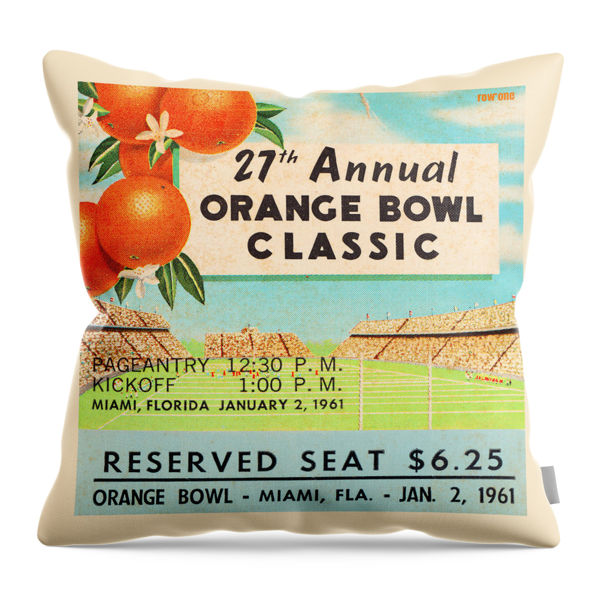 Missouri Tigers Throw Pillow featuring the mixed media 1961 Orange Bowl Missouri Win by Row One Brand