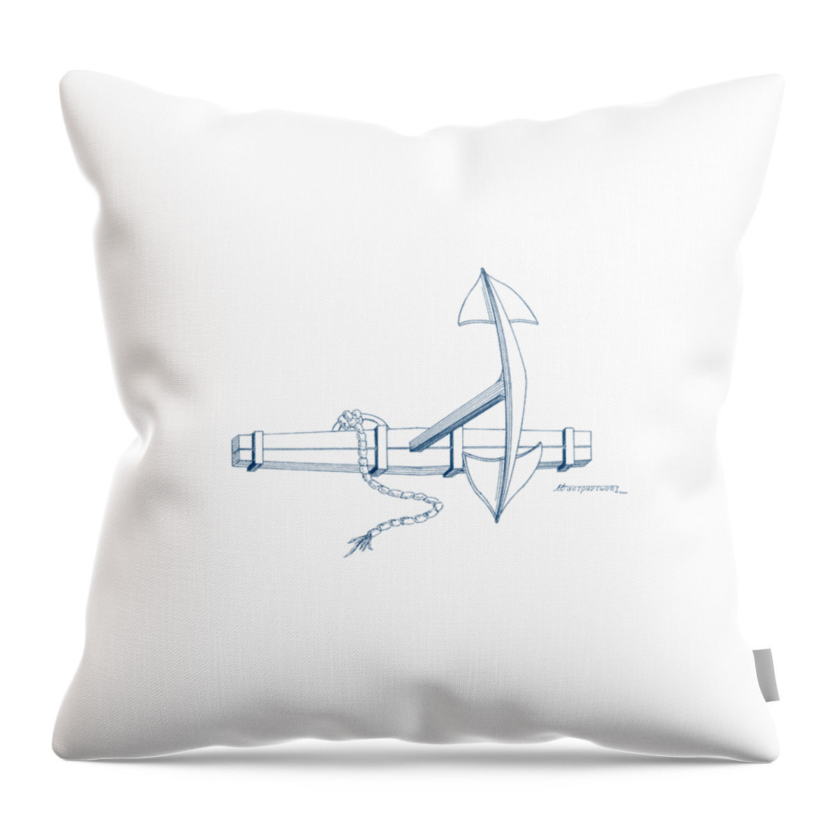 Sailing Vessels Throw Pillow featuring the drawing Anchor with wooden stock by Panagiotis Mastrantonis