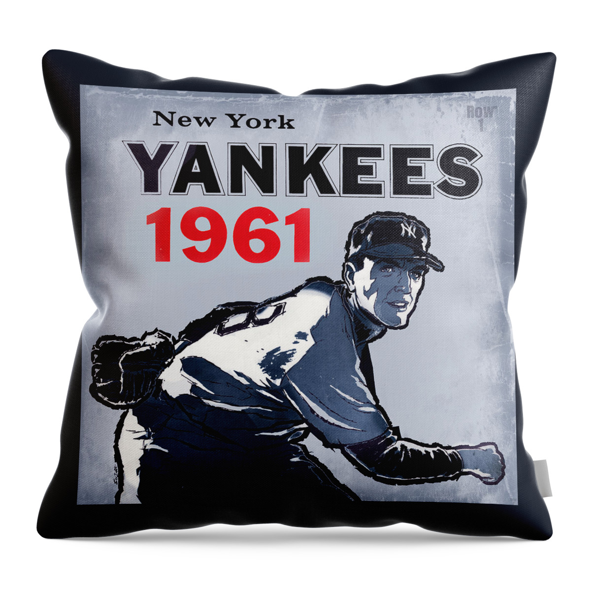 1961 Throw Pillow featuring the mixed media 1961 New York Yankees Art by Row One Brand