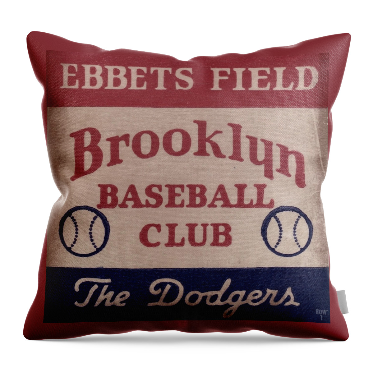 Brooklyn Throw Pillow featuring the mixed media 1939 Ebbets Field Brooklyn Dodgers Art by Row One Brand