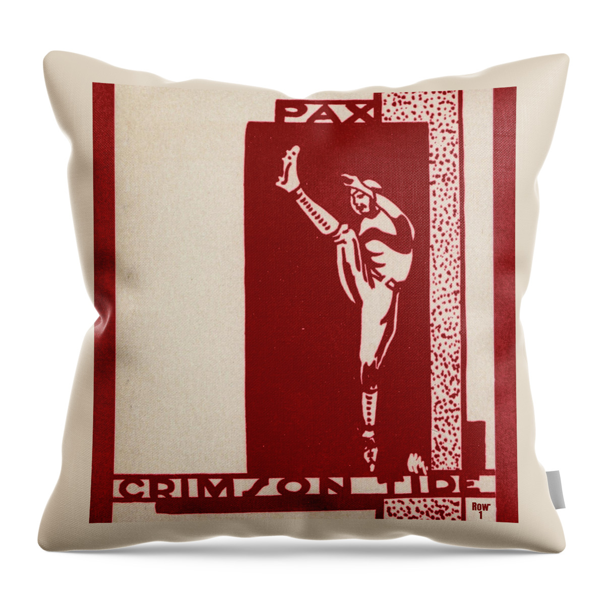 Alabama Throw Pillow featuring the mixed media 1930 Pax Crimson Tide Vintage Alabama Football Player Art by Row One Brand