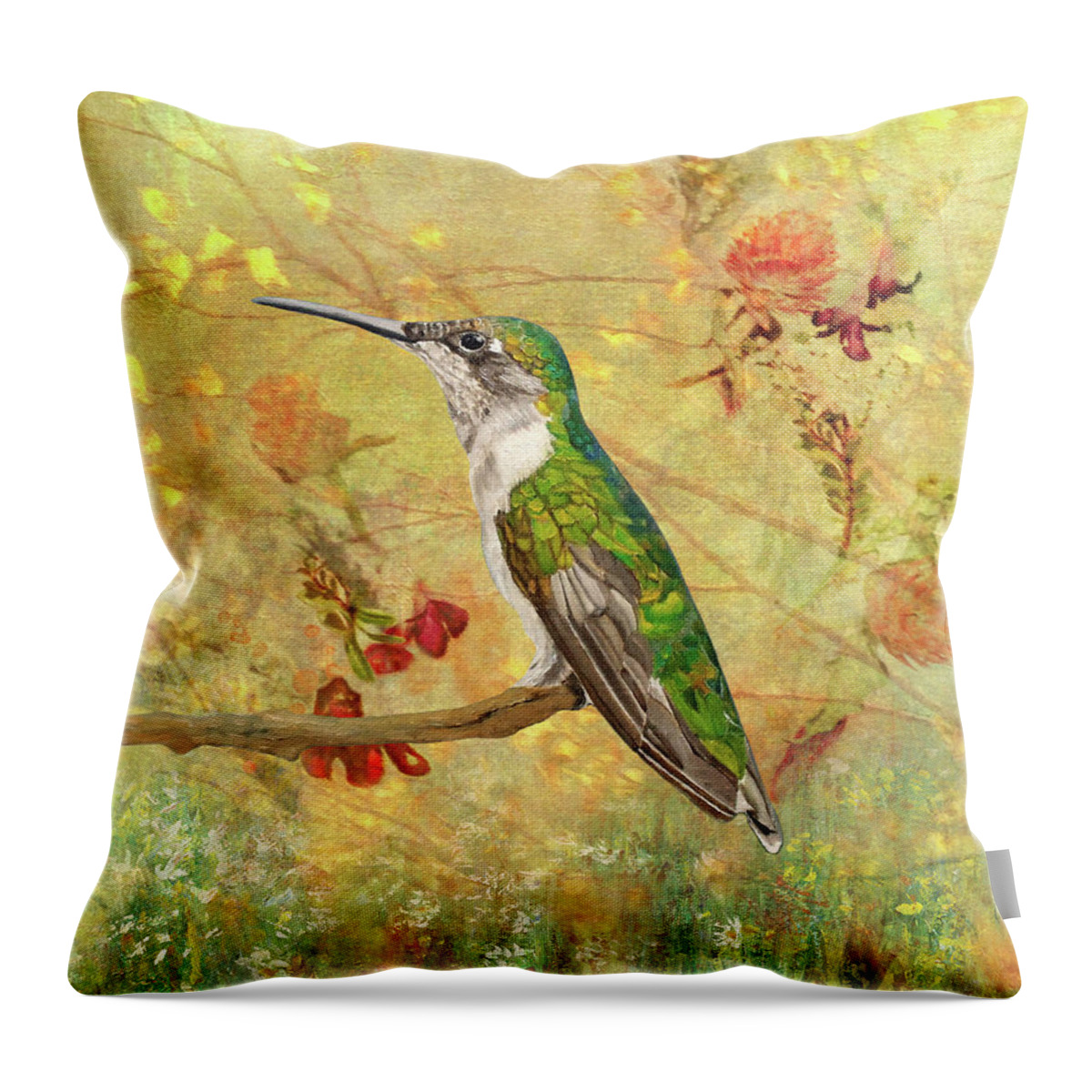 Hummingbird Throw Pillow featuring the painting Heart Of The Forest by Angeles M Pomata