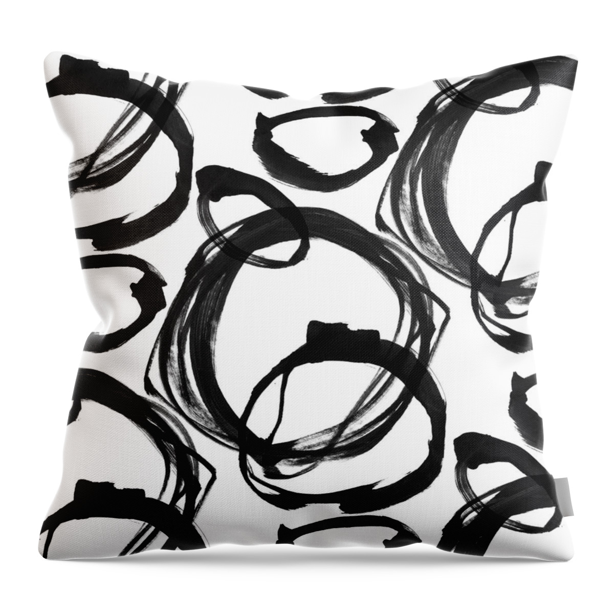 Black Throw Pillow featuring the painting Ink Rings 3 Black and White Abstract Painting by Janine Aykens