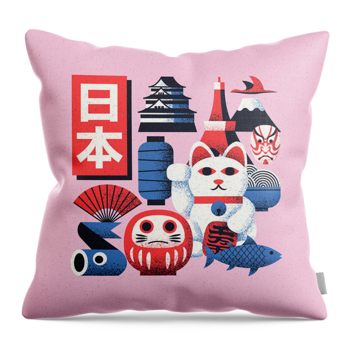 Japan Throw Pillow featuring the digital art Japan Theme Elements Retro - Coral by Organic Synthesis