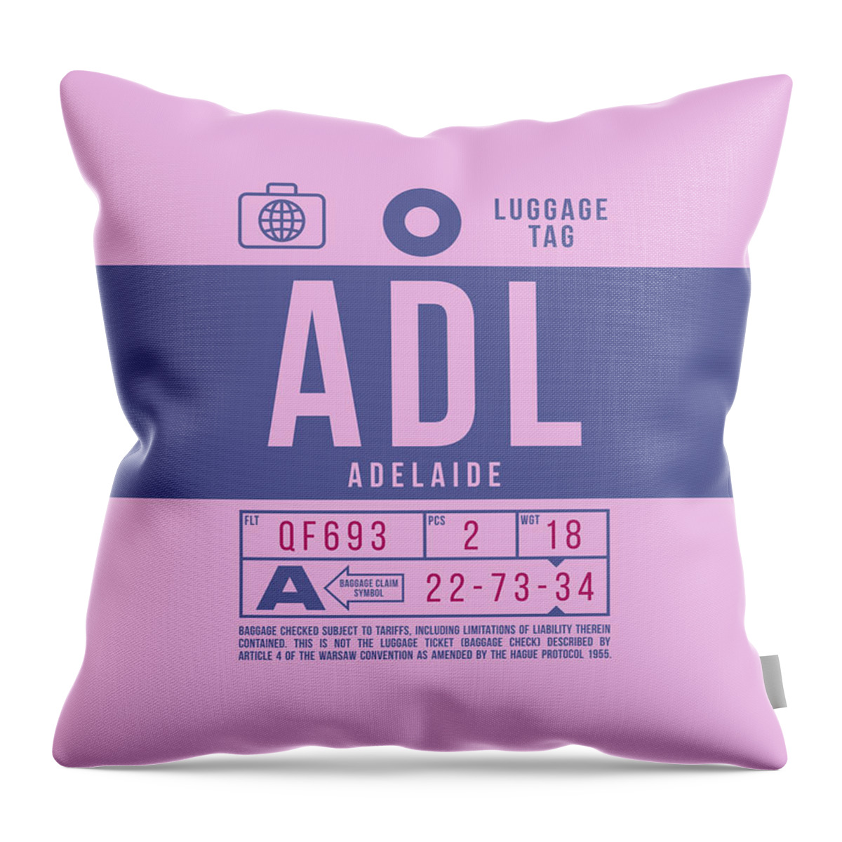 Airline Throw Pillow featuring the digital art Luggage Tag B - ADL Adelaide Australia by Organic Synthesis
