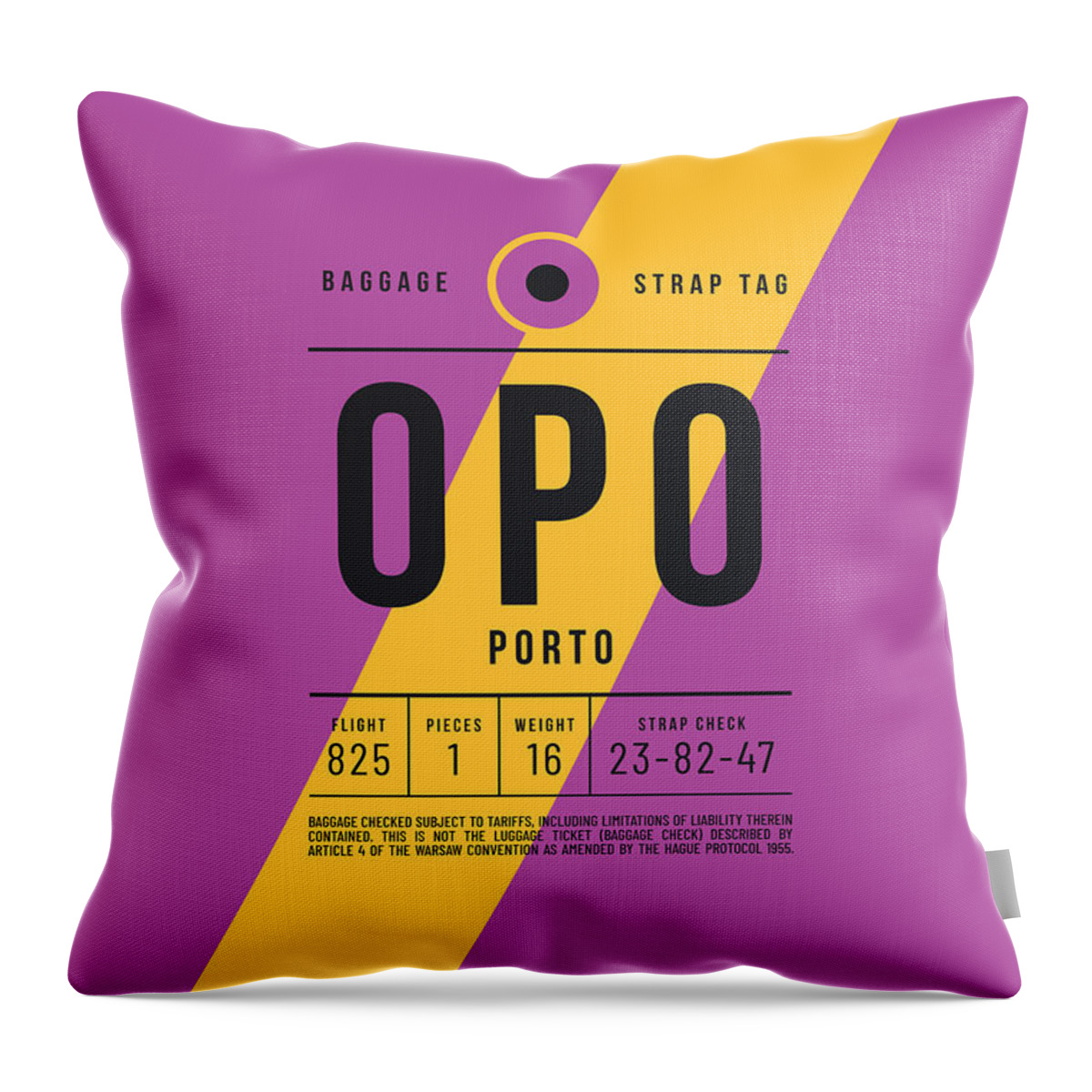 Airline Throw Pillow featuring the digital art Luggage Tag E - OPO Porto Portugal by Organic Synthesis