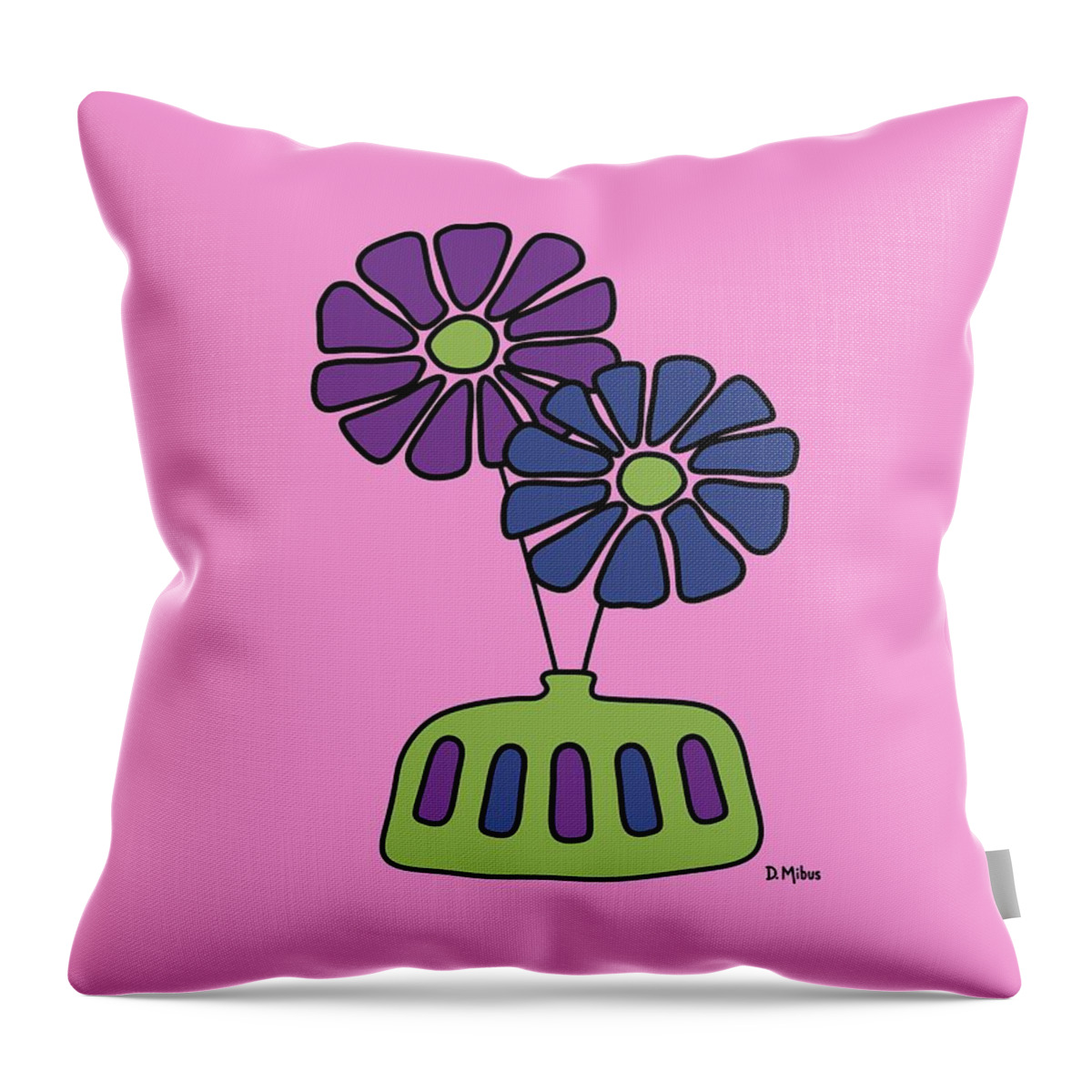 Groovy Throw Pillow featuring the digital art Groovy Purple and Blue FLowers on Pink by Donna Mibus