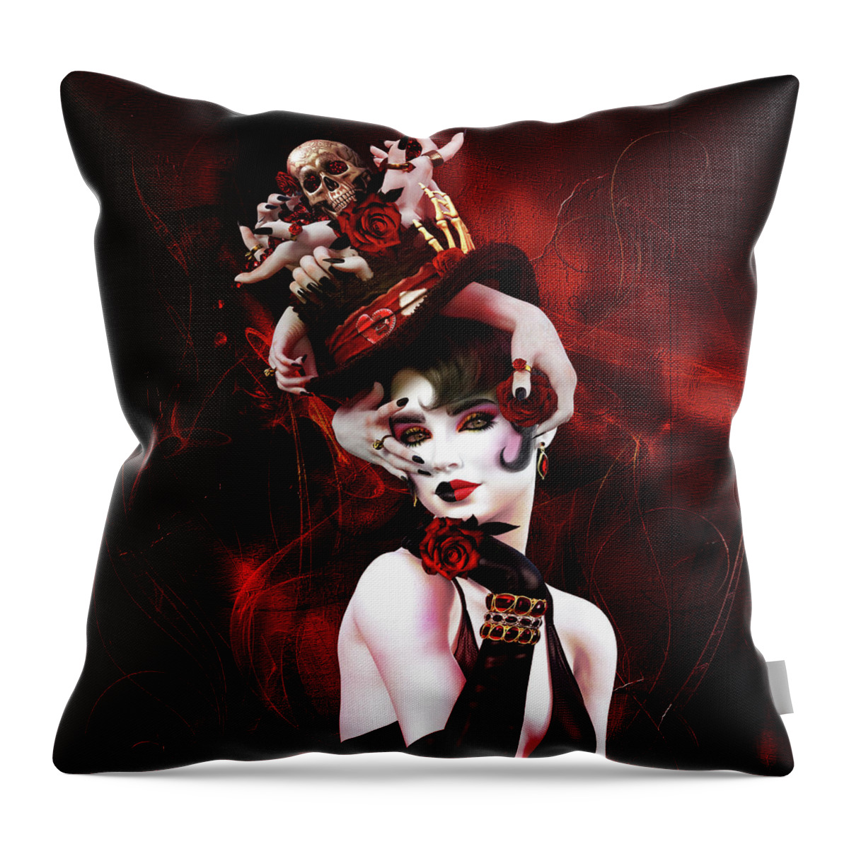Ruby Gothic Femme Throw Pillow featuring the digital art Ruby Gothic Femme by Shanina Conway