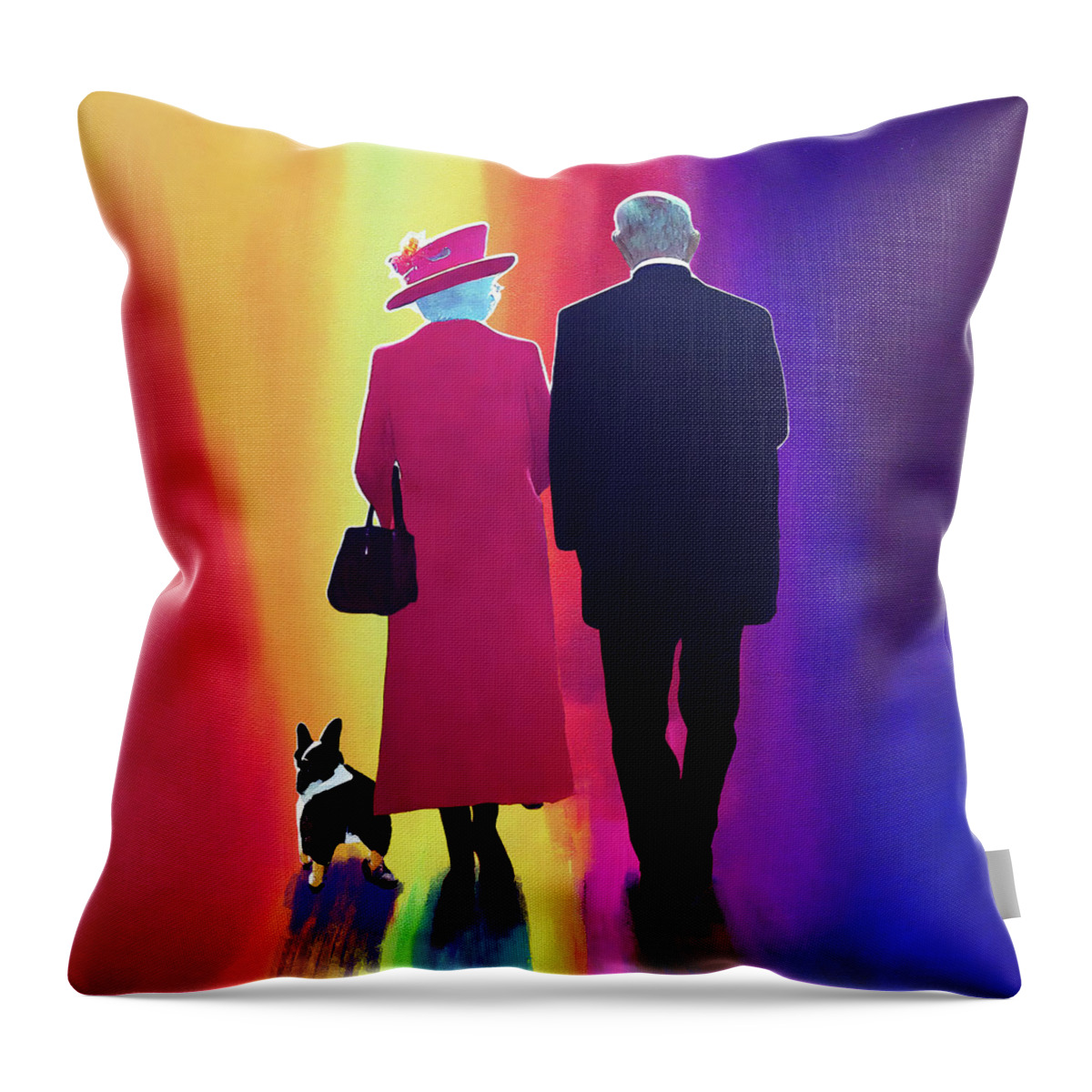 Queen Elizabeth Throw Pillow featuring the digital art Together Again - Queen Elizabeth and Her Prince by Mark Tisdale