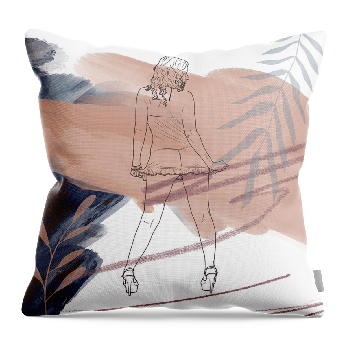 Relaxation Throw Pillow featuring the drawing Hot Young Woman Underwear Panties Model Sexy Female Fashion Luxury Lady Abstract Tropical Plants by Mounir Khalfouf