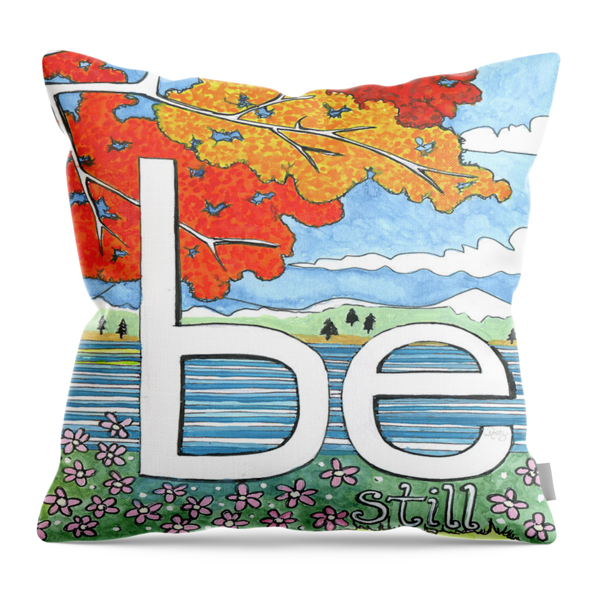 Meditative Throw Pillow featuring the painting Be Still by Michele Fritz
