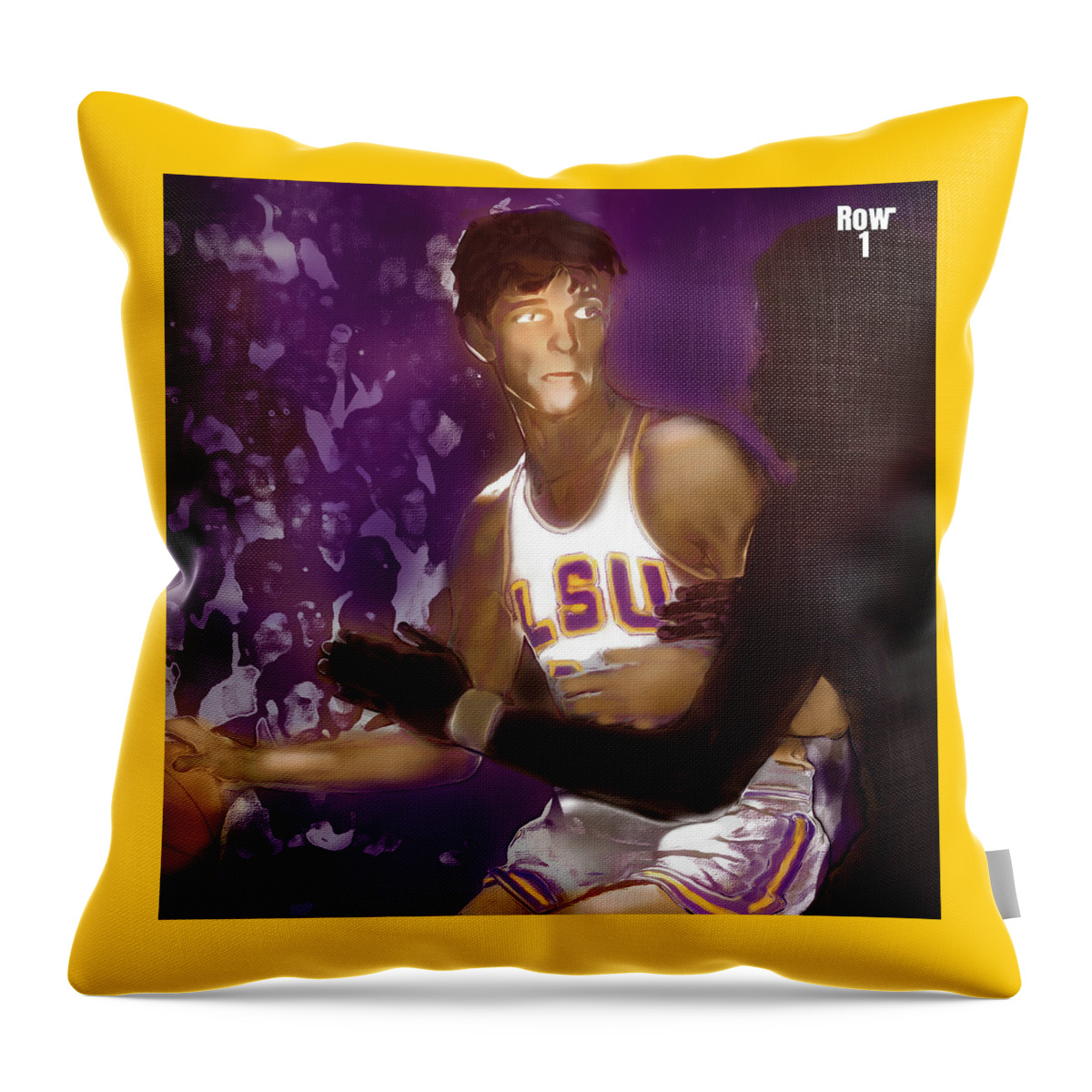 Row One Brand Throw Pillow featuring the mixed media Pistol Pete Maravich Basketball Art by Row One Brand