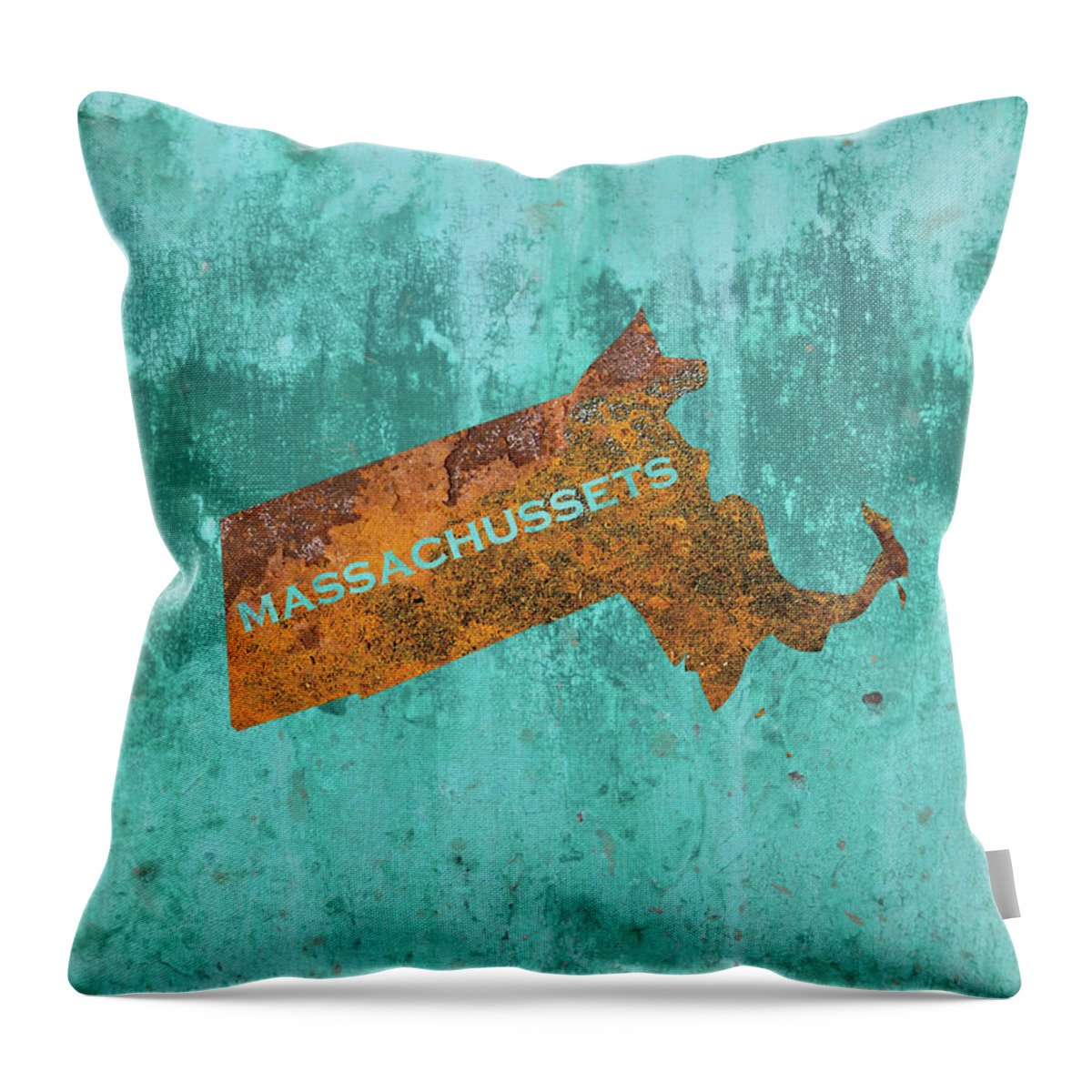 Massachusetts Throw Pillow featuring the mixed media Massachusetts Rust on Teal by Elisabeth Lucas