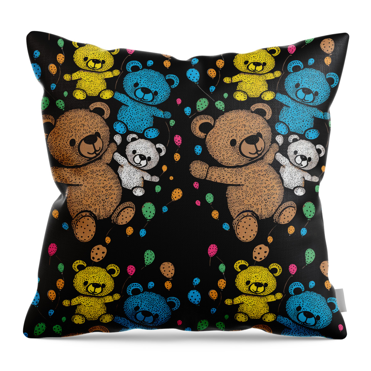 Series Throw Pillow featuring the digital art Teddies and balloons seamless pattern by Sabantha