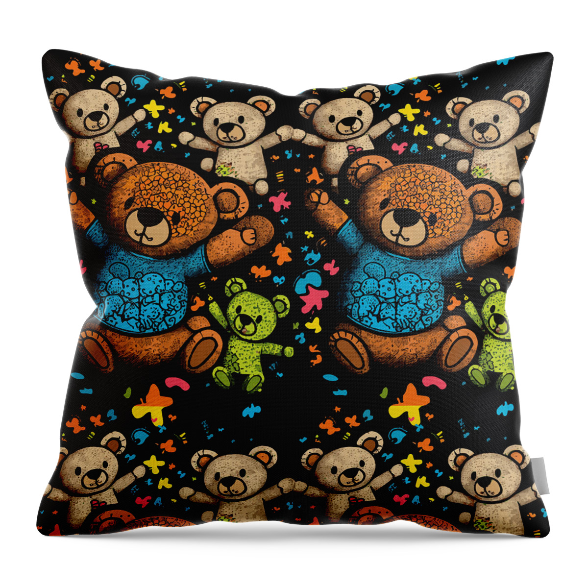 Series Throw Pillow featuring the digital art Teddies and balloons seamless pattern #1 by Sabantha