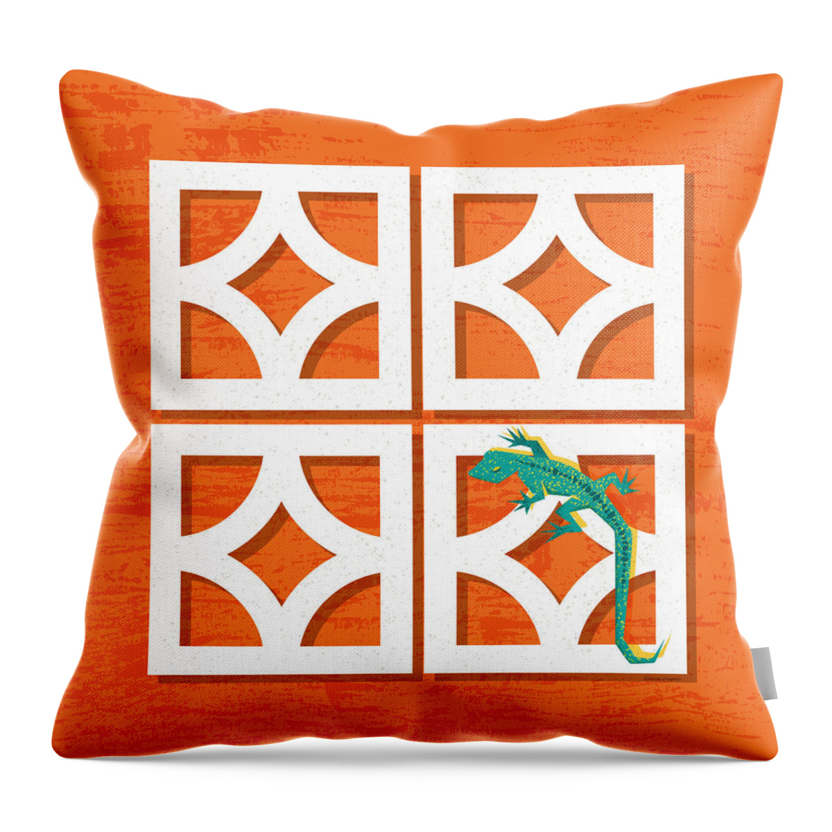 Tropical Throw Pillow featuring the digital art Mid Century Modern Breeze Block Orange - by Diane Dempsey