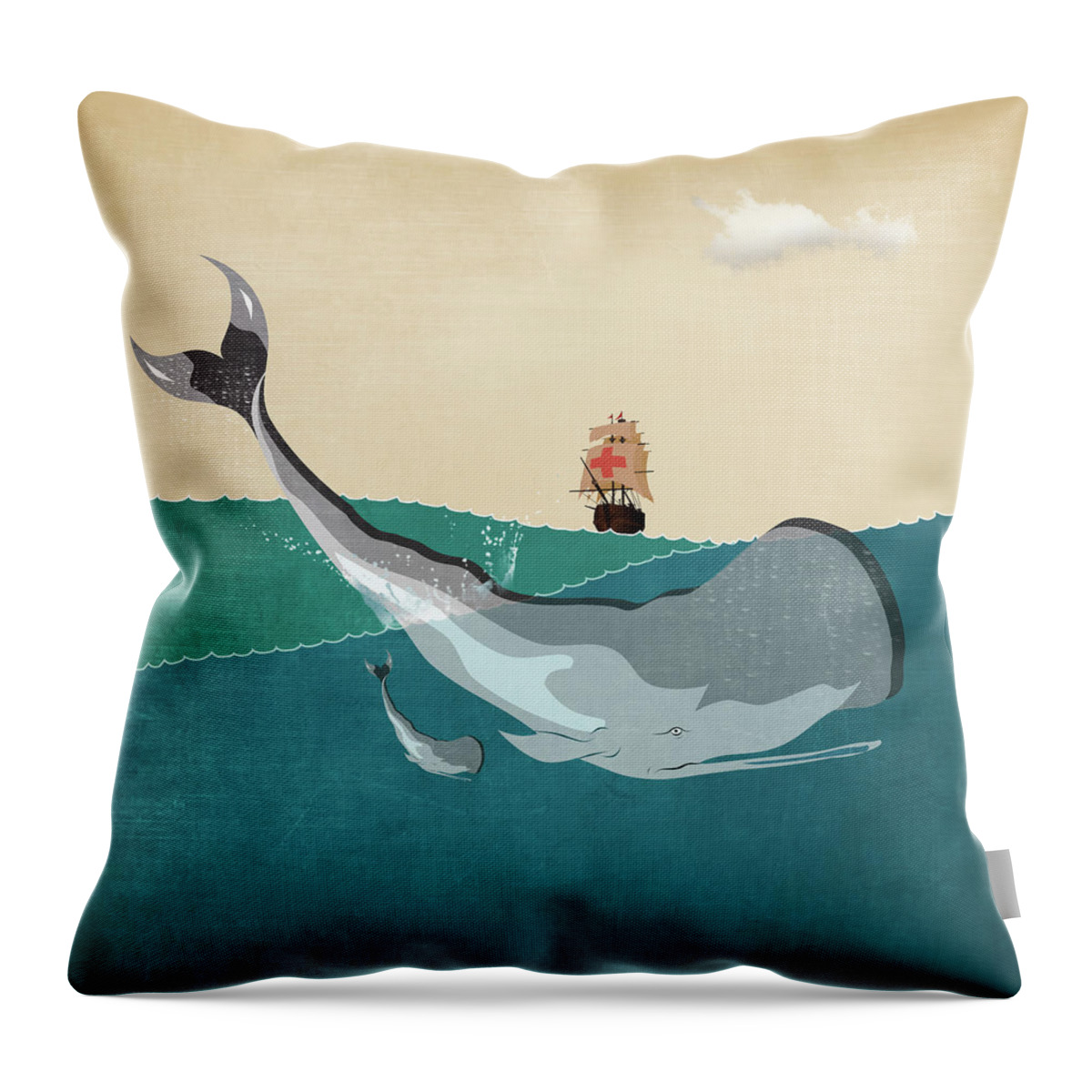 Whale Throw Pillow featuring the painting Whale in the sea by Mark Ashkenazi