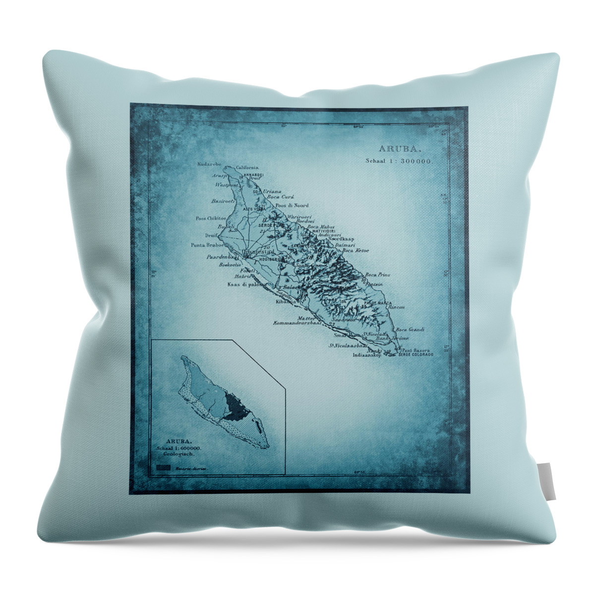 Aruba Throw Pillow featuring the photograph Aruba Vintage Map 1914 Blue by Carol Japp
