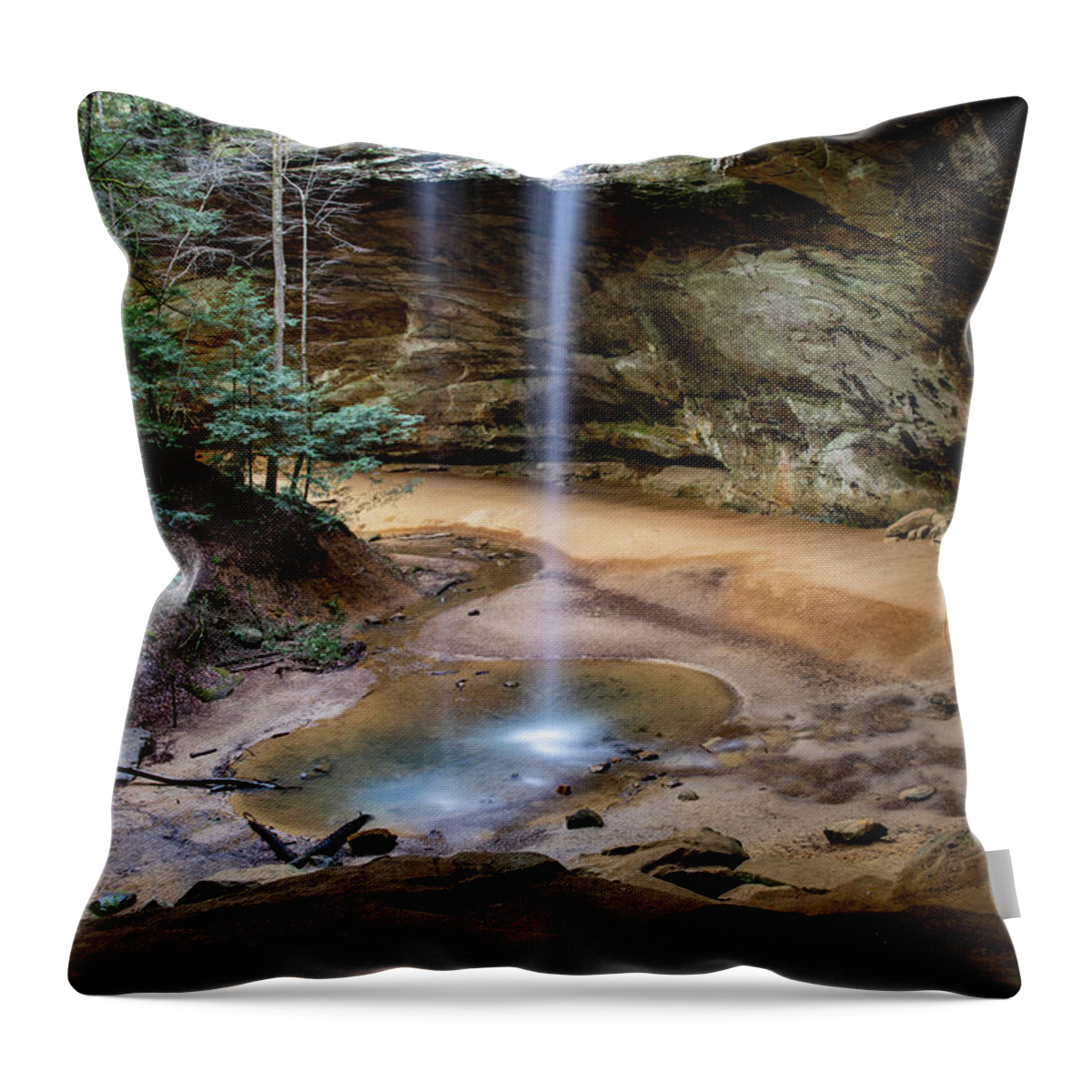 Ash Cave Vertical Throw Pillow featuring the photograph Ash Cave Waterfall Long Exposure by Dan Sproul