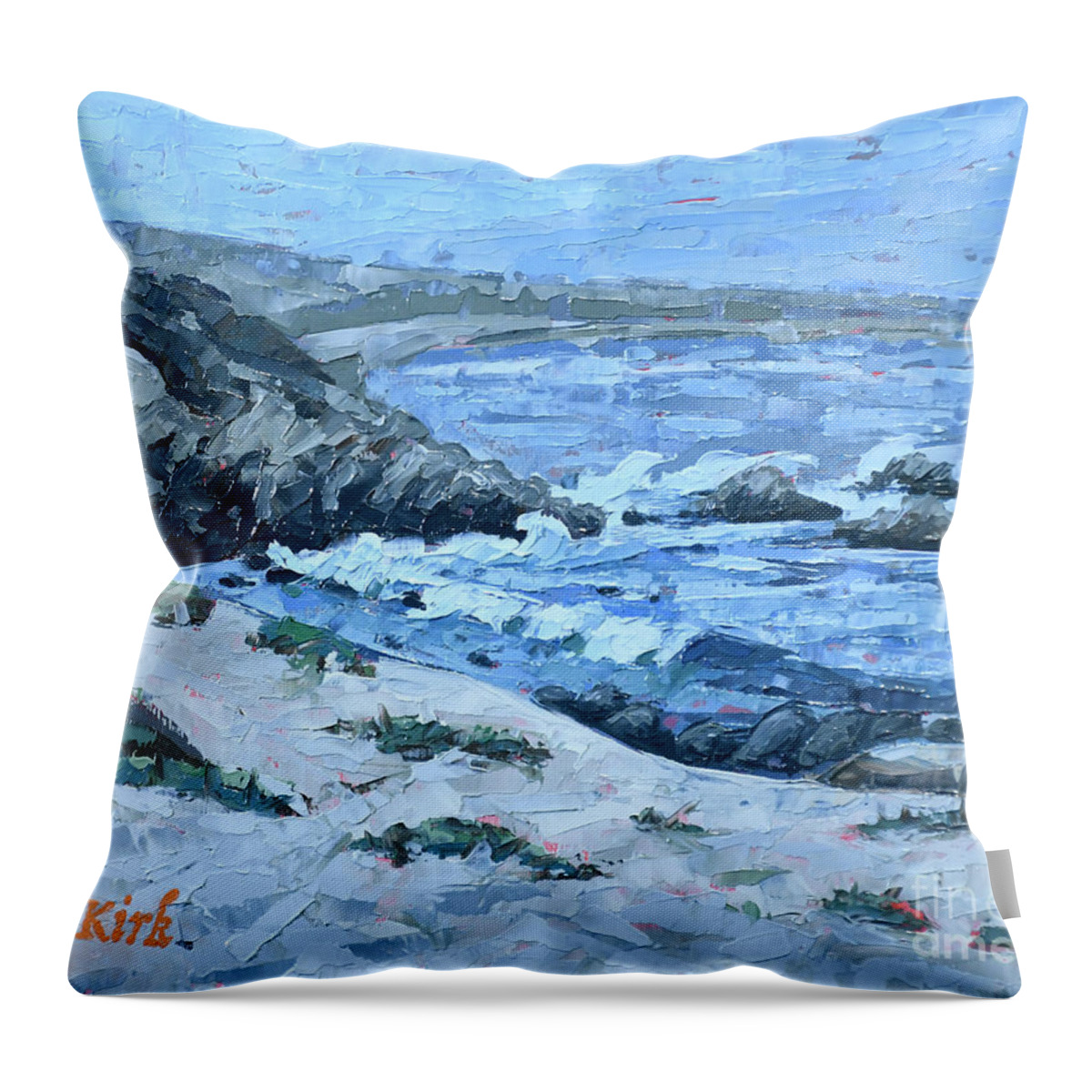 Monterey Throw Pillow featuring the painting Asilomar Wave by PJ Kirk