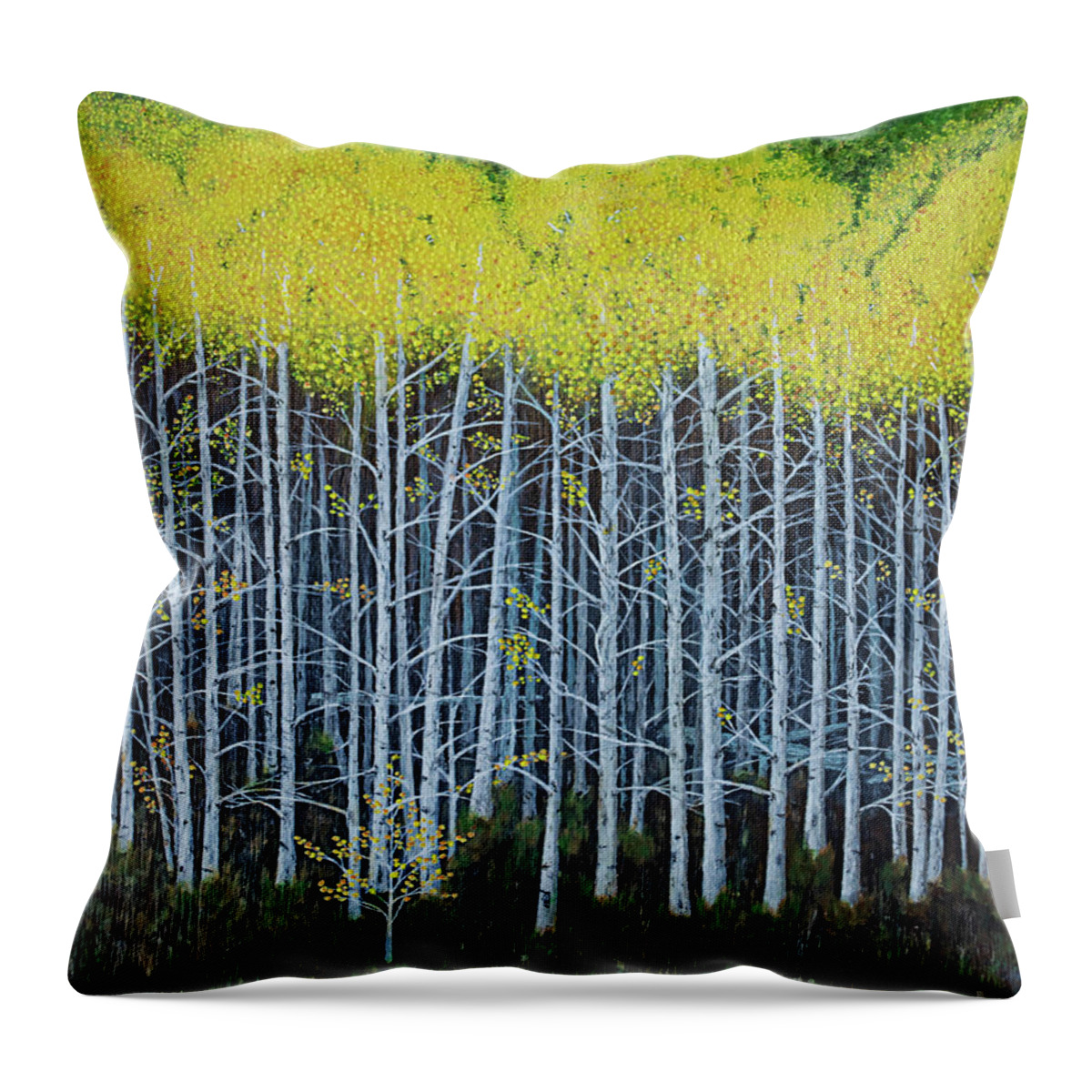  Aspen Trees Throw Pillow featuring the painting Aspen Stand the painting by L J Oakes