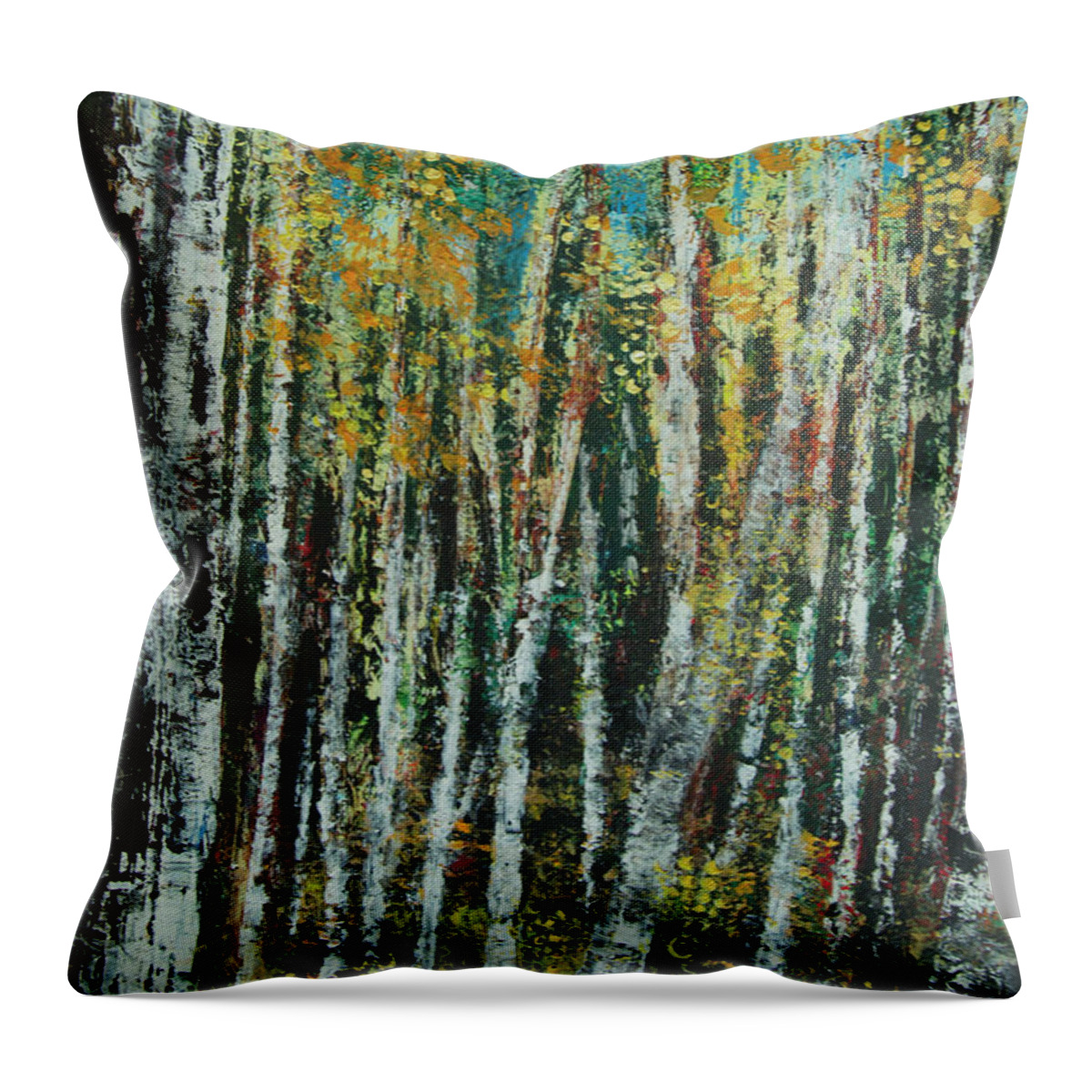 Landscape Throw Pillow featuring the painting Aspen Woods by Jeanette French