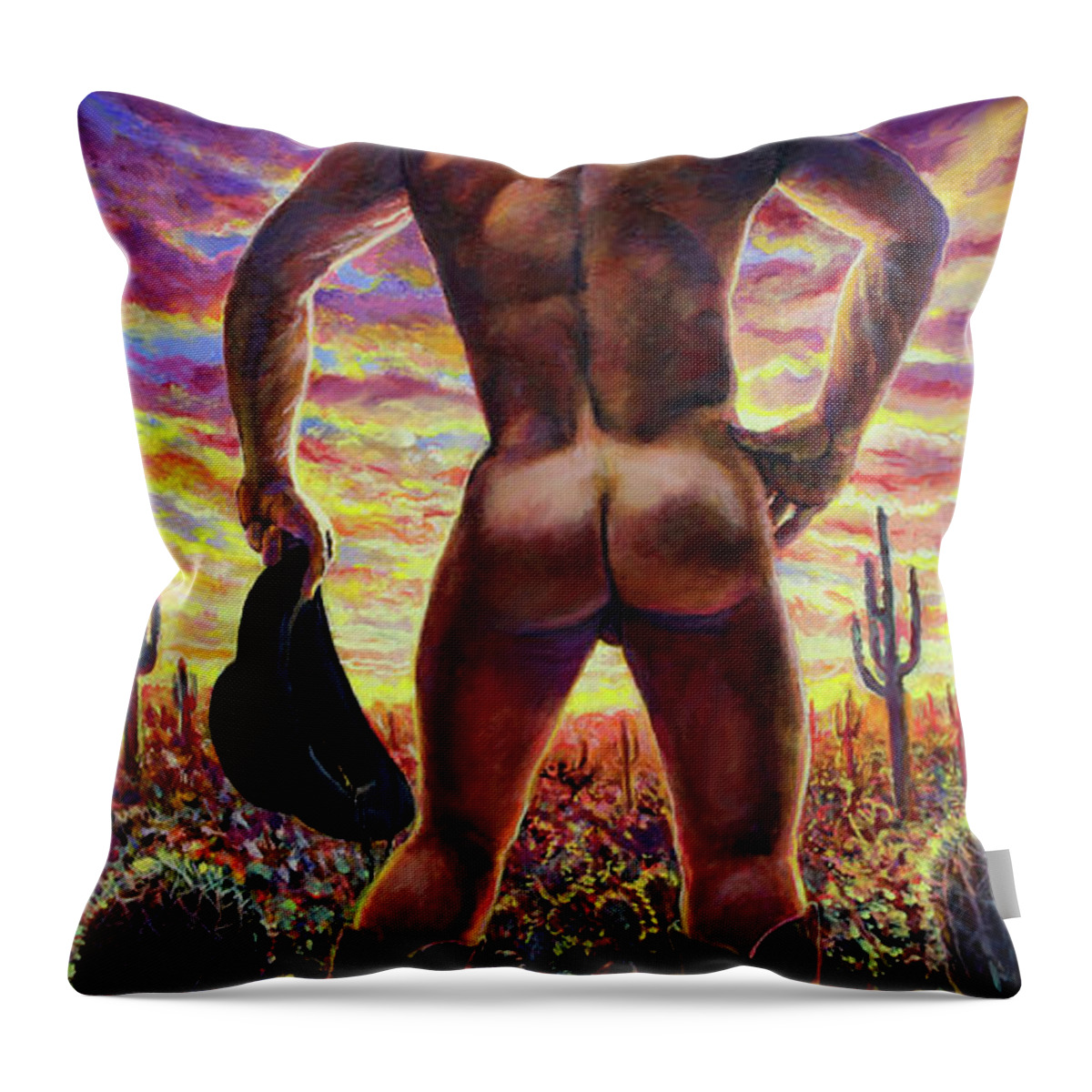Cowboy Throw Pillow featuring the painting Ass End of the Day by Marc DeBauch