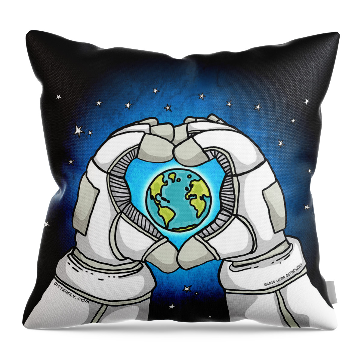 Astronaut Throw Pillow featuring the digital art Astronaut Loves Earth by Laura Ostrowski