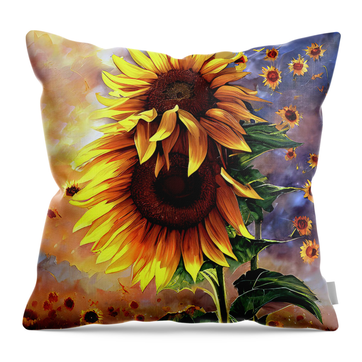 Summer Throw Pillow featuring the digital art A Sunflower Hug by Elaine Manley