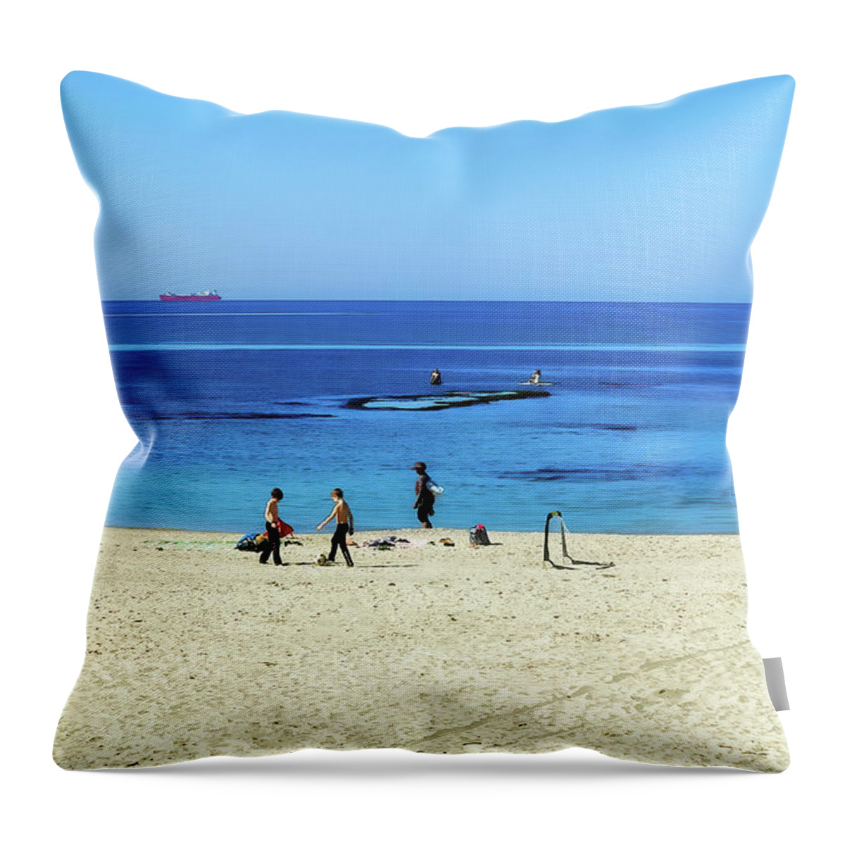Andreas Gursky Throw Pillow featuring the photograph At Mikhmoret Beach by Meir Ezrachi