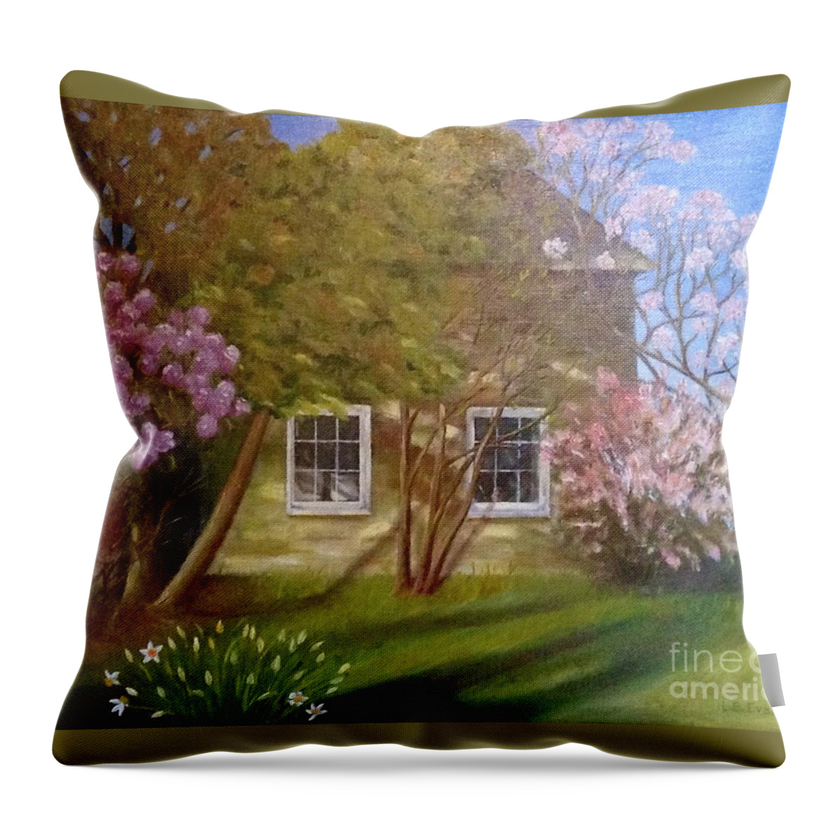 Spring Throw Pillow featuring the painting At the End of the Road by Lynda Evans