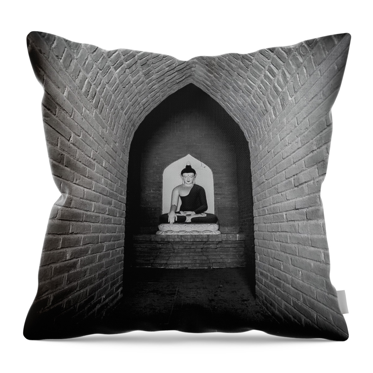 Birman Throw Pillow featuring the photograph At the end of the tunnel... Buddha by Lie Yim