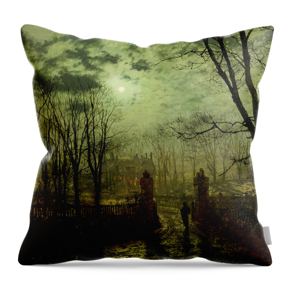 Grimshaw Throw Pillow featuring the painting At The Park Gate, 1878 by John Atkinson Grimshaw