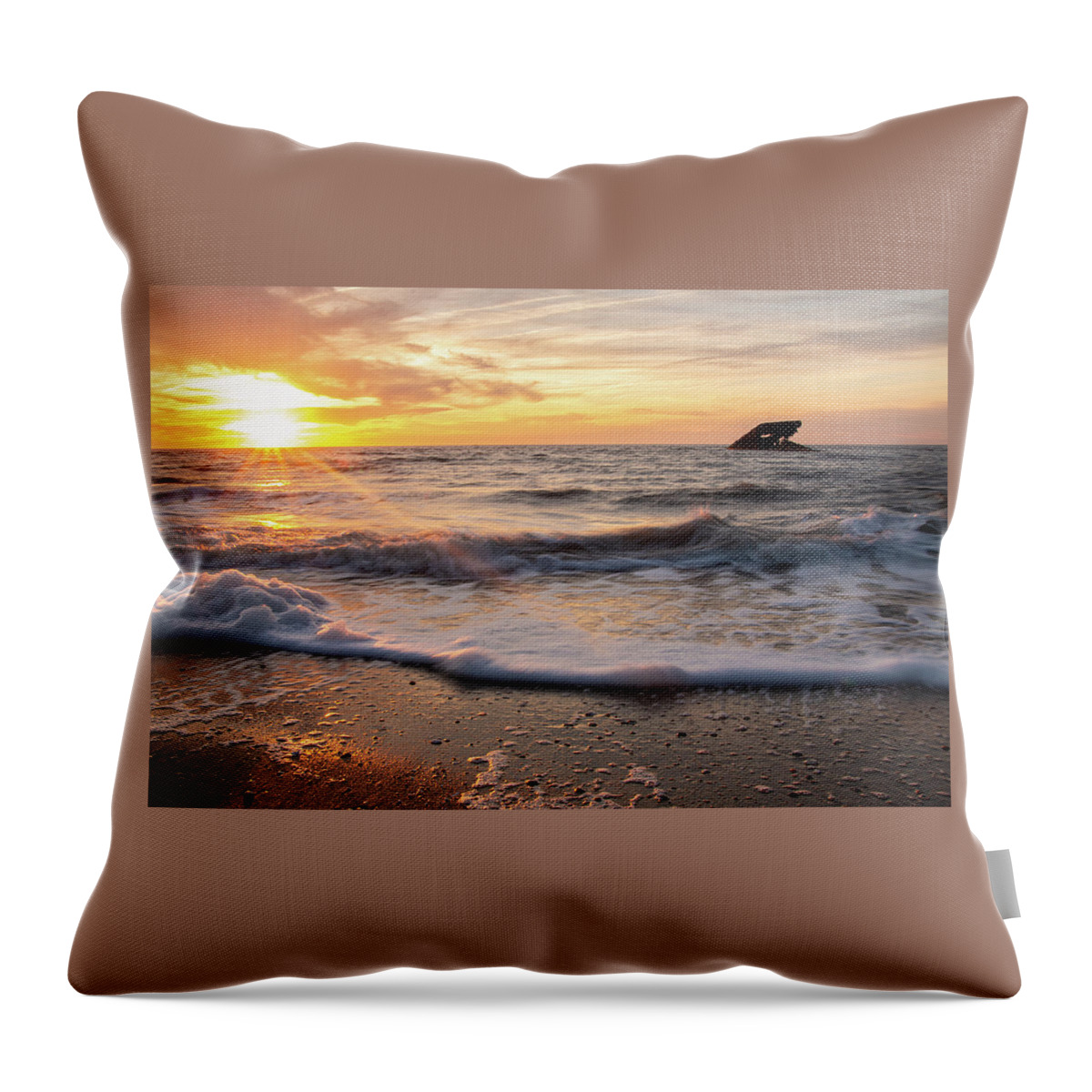New Jersey Throw Pillow featuring the photograph Atlantus Shipwreck at Sunset Beach by Kristia Adams