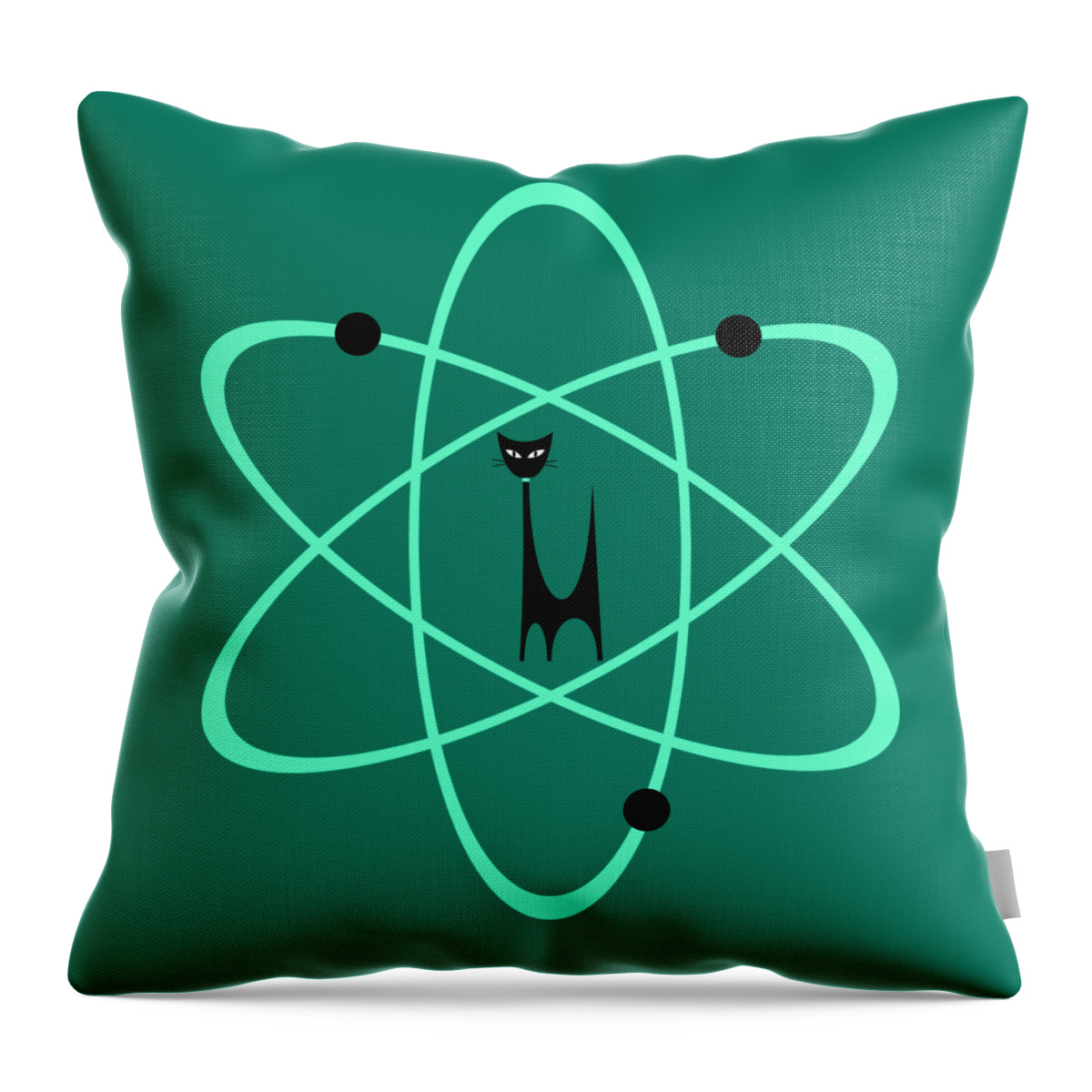Atomic Cat Throw Pillow featuring the digital art Atom Cat in Green Transparent Background by Donna Mibus