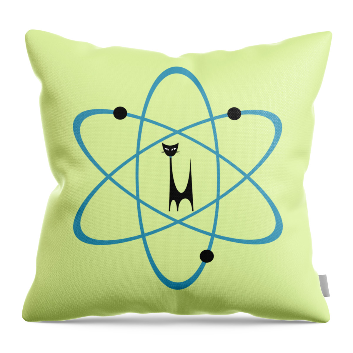 Atomic Cat Throw Pillow featuring the digital art Atom Cat in Teal Transparent Background by Donna Mibus