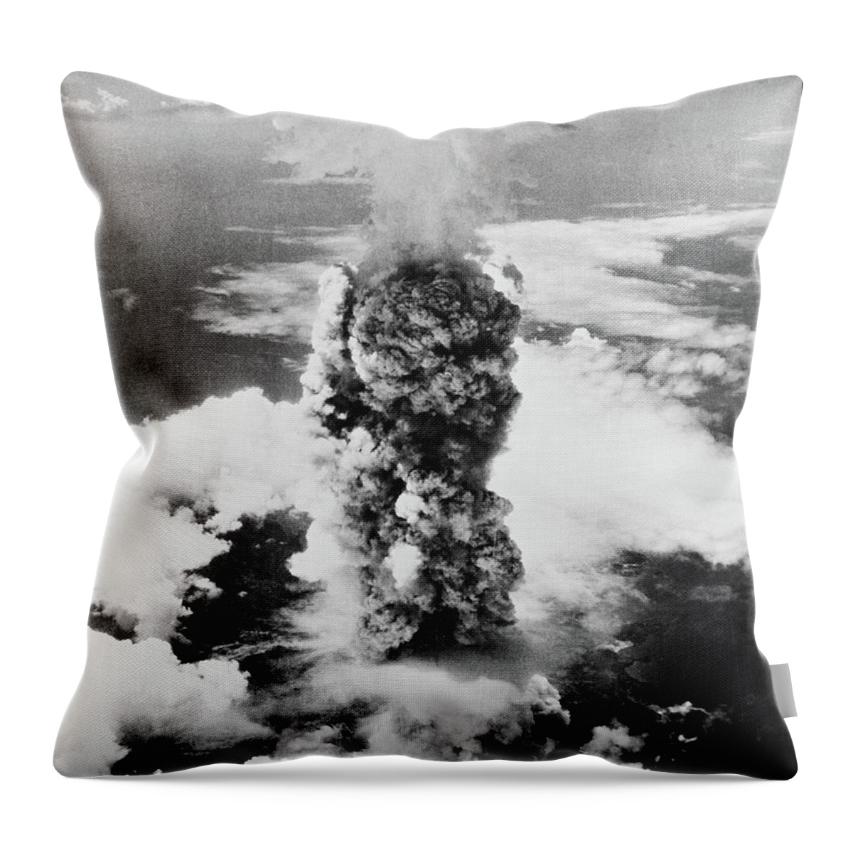 Mushroom Cloud Throw Pillow featuring the painting Atomic Bomb, Hiroshima, Giant Mushroom cloud, 1945 by United States Army