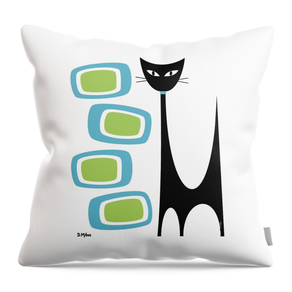 Cat Throw Pillow featuring the digital art Atomic Cat Blue Green by Donna Mibus