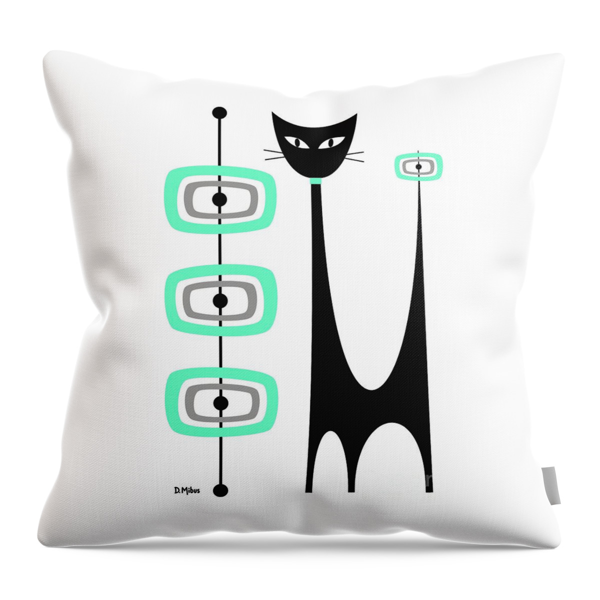 Mid Century Modern Throw Pillow featuring the digital art Atomic Cat Green and Gray by Donna Mibus