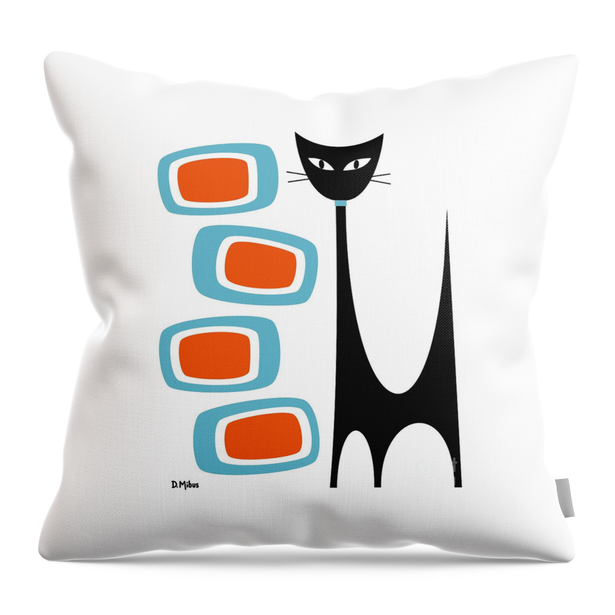 Cat Throw Pillow featuring the digital art Atomic Cat Orange Blue by Donna Mibus