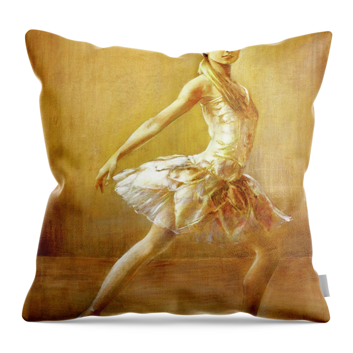 Ballerina Throw Pillow featuring the painting Attitude Ballerina painting on leatheder by Vali Irina Ciobanu