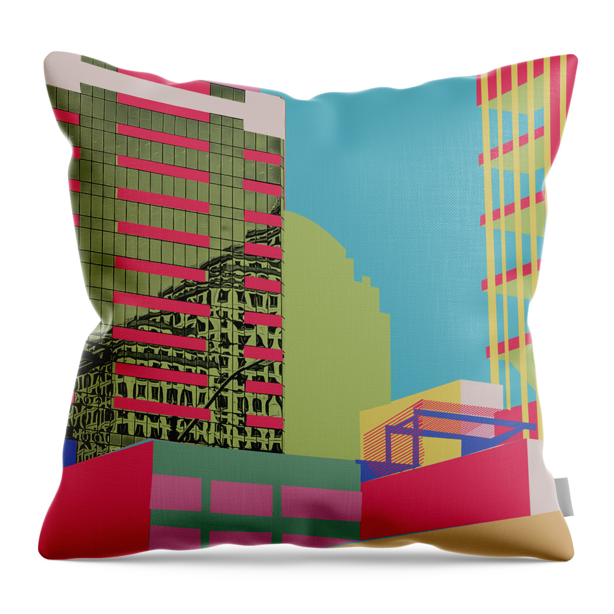 Square Art Throw Pillow featuring the digital art ATX Chase and One American Center by Brian Kirchner