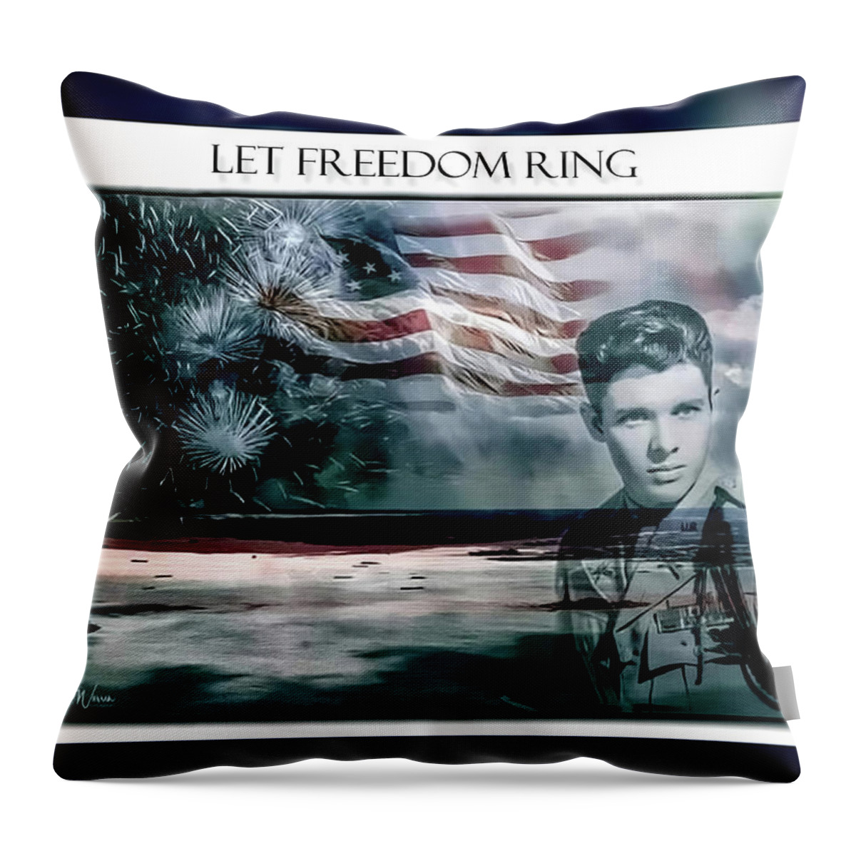 Audie Murphy Throw Pillow featuring the photograph Audie Murphy - Let Freedom Ring by Dyle Warren